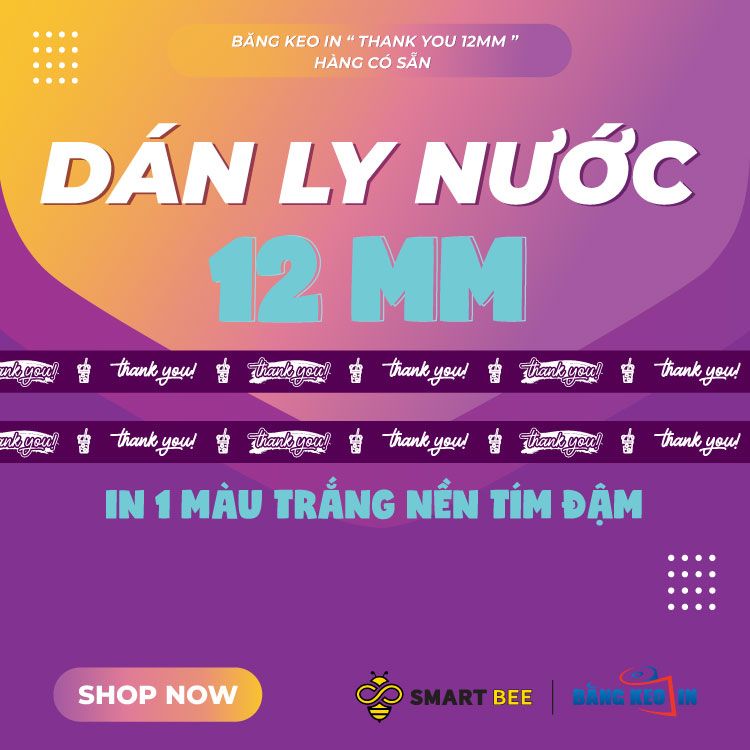  Băng keo in Thank You [12MMx72M] Nền Tím Đậm & Chữ Trắng Sữa 12TYxNMCT 