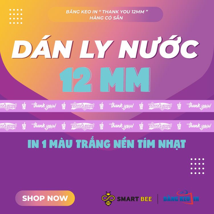  Băng keo in Thank You [12MMx72M] Nền Tím Nhạt & Chữ Trắng Sữa 12TYxNMCT 