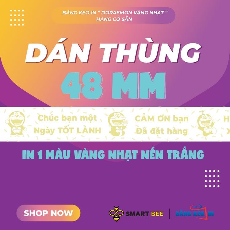  Băng Keo In 'Hàng Dễ Vỡ-Doreamon' [48MMx72M] Vàng Nhạt & Trắng Sữa - Sự Linh Hoạt Cho Ngành Mỹ Phẩm! 