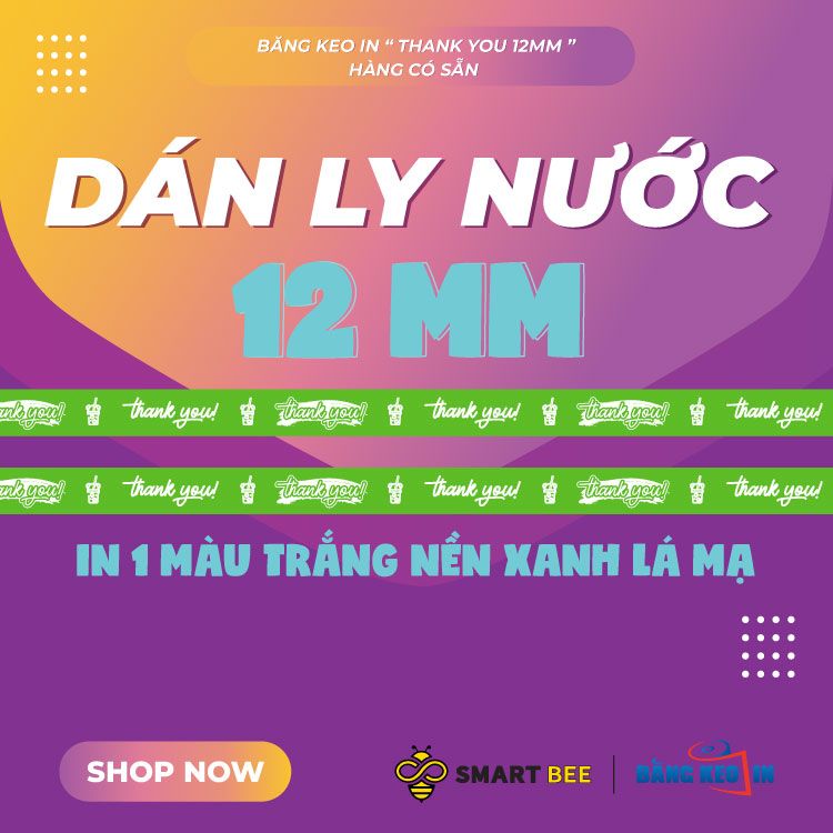  Băng keo in Thank You [12MMx72M] Nền Xanh Lá Mạ & Chữ Trắng Sữa 12TYxNMCT 