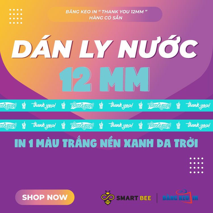  Băng keo in Thank You [12MMx72M] - Nền Xanh Da Trời & Chữ Trắng Sữa 