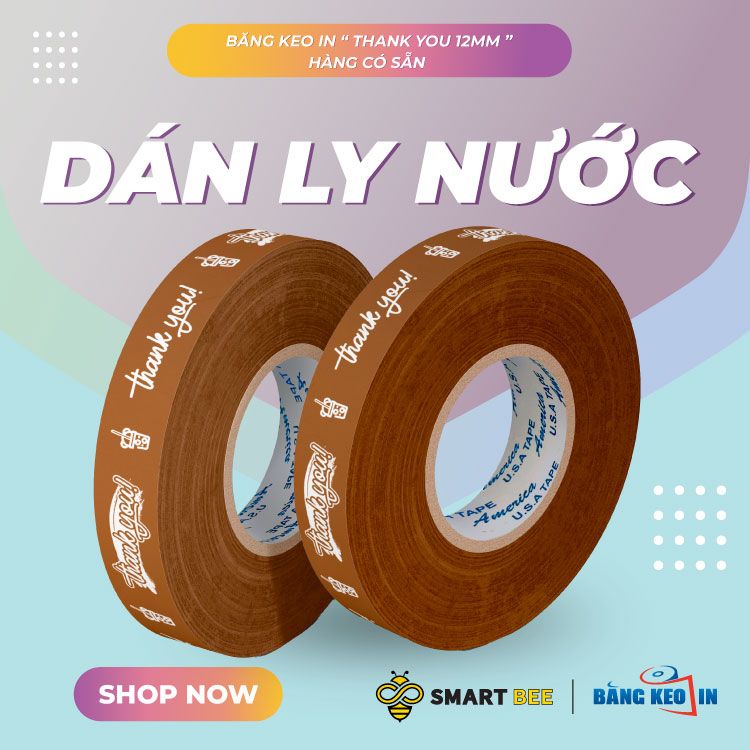  Băng Keo In Thank You [12MMx72M] Màu Nền Nâu Đất & Chữ Trắng Sữa 12TYxNMCT 