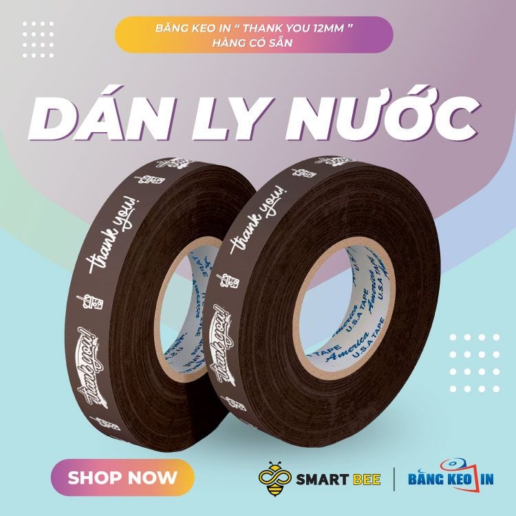  Băng keo in Thank You [12MMx72M] - Nền Nâu & Chữ Trắng Sữa 12TYxNMCT 