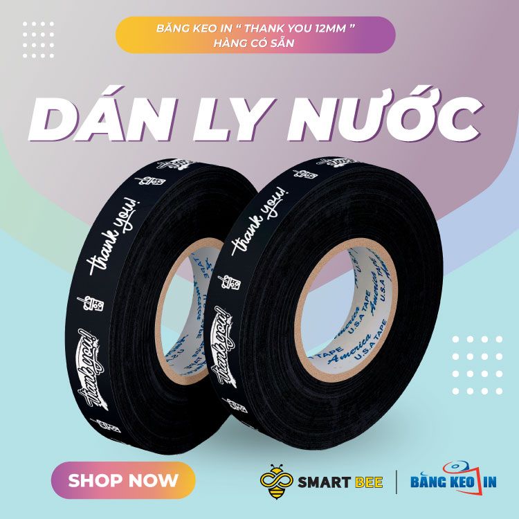  Băng keo in Thank You [12MMx72M] - Nền Đen & Chữ Trắng Sữa 12TYxNMCT 