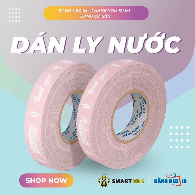  Băng Keo In Thank You [12MMx72M] Nền Hồng Phấn & Chữ Trắng Sữa 12TYxNMCT 