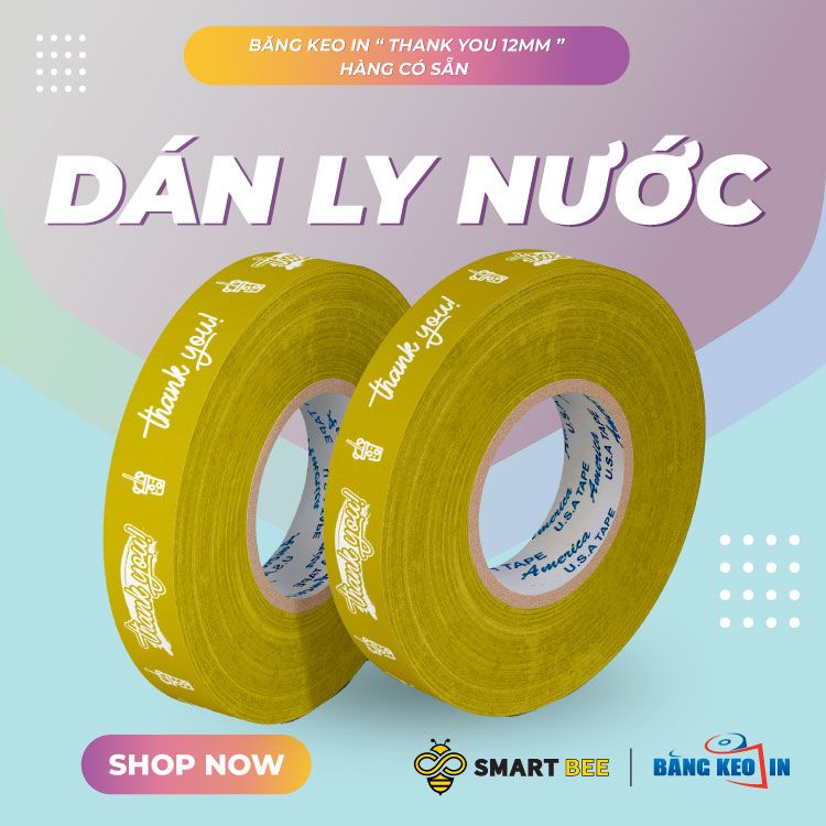  Băng keo in Thank You [12MMx72M] Nền Vàng Đậm & Chữ Trắng Sữa 12TYxNMCT 