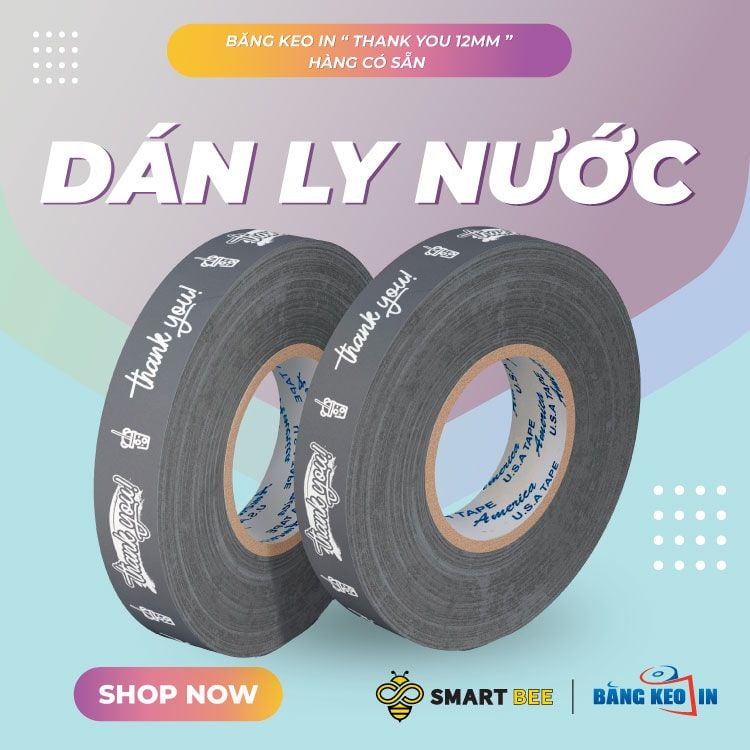  Băng Keo In Thank You [12MMx72M] Nền Xám Khói & Chữ Trắng Sữa 12TYxNMCT 