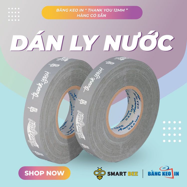  Băng keo in Thank You [12MMx72M] - Nền Xám & Chữ Trắng Sữa 12TYxNMCT 