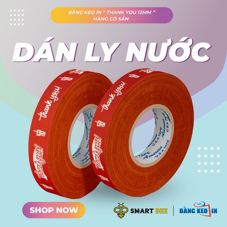  Băng Keo In Thank You [12MMx72M] Nền Cam Đậm & Chữ Trắng Sữa 12TYxNMCT 