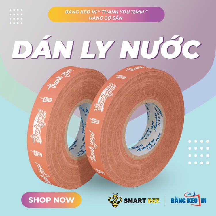  Băng Keo In Thank You [12MMx72M] Nền Cam Nhạt & Chữ Trắng Sữa 12TYxNMCT 