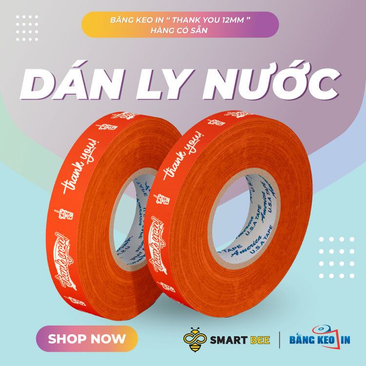  Băng Keo In Thank You [12MMx72M] Nền Cam & Chữ Trắng Sữa 12TYxNMCT 
