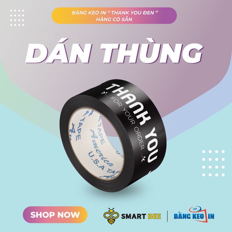  Băng keo in Thank You [48MMx72M] Đen-Trắng Sữa 