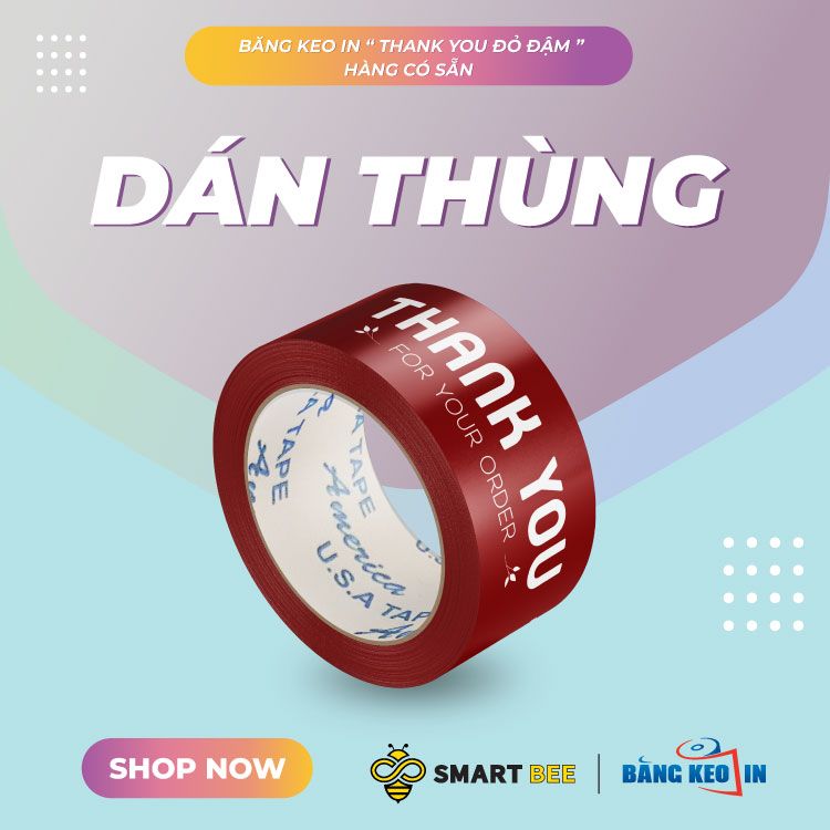  Băng Keo In Thank You [48MMx72M] Màu nền Đỏ Đậm & Chữ Trắng Sữa , Dán Thùng 48TYxNMCT 