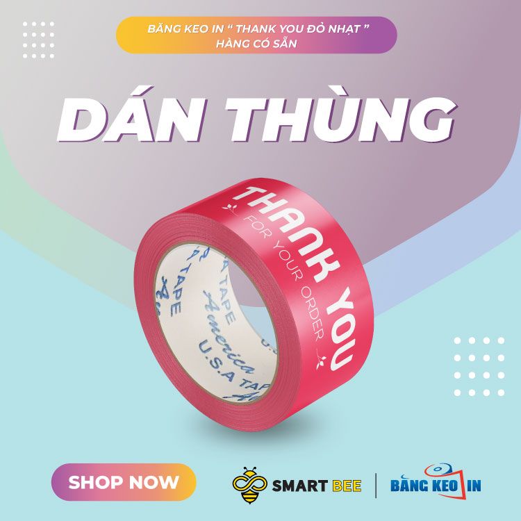  Băng keo in Thank You [48MMx72M] Màu nền Đỏ Nhạt & Chữ Trắng Sữa, Dán Thùng 48TYxNMCT 