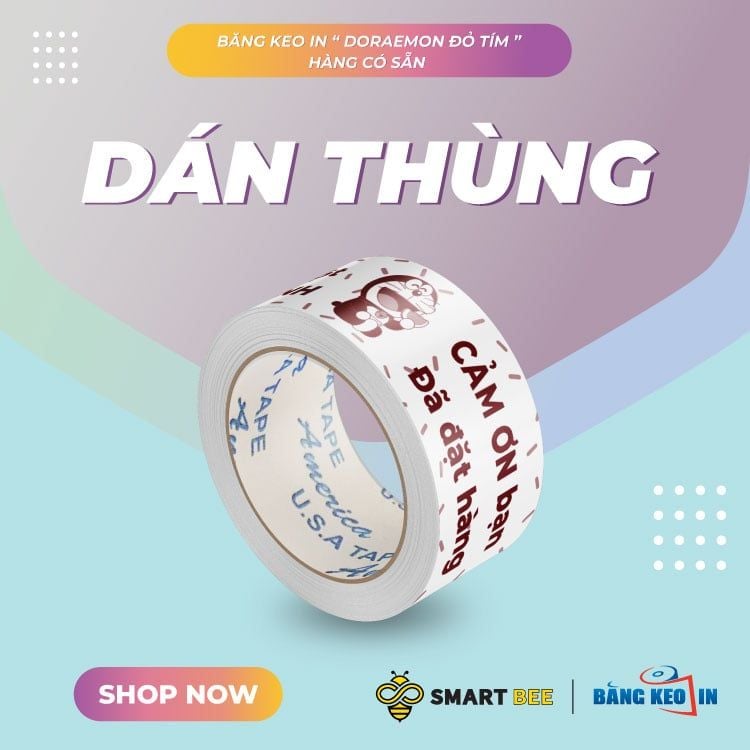  Băng keo in Hàng Dễ Vỡ - Doreamon [48MMx72M] Đỏ Tím & Trắng Sữa HDVxDRMxNTCM 