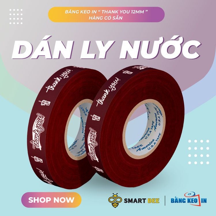  Băng keo in Thank You [12MMx72M] Nền Đỏ Đậm & Chữ Trắng Sữa 12TYxNMCT 