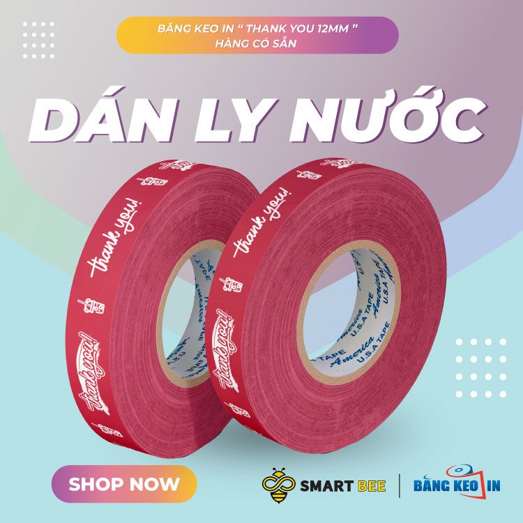  Băng keo in Thank You [12MMx72M] Nền Đỏ Tím & Chữ Trắng Sữa 12TYxNMCT 