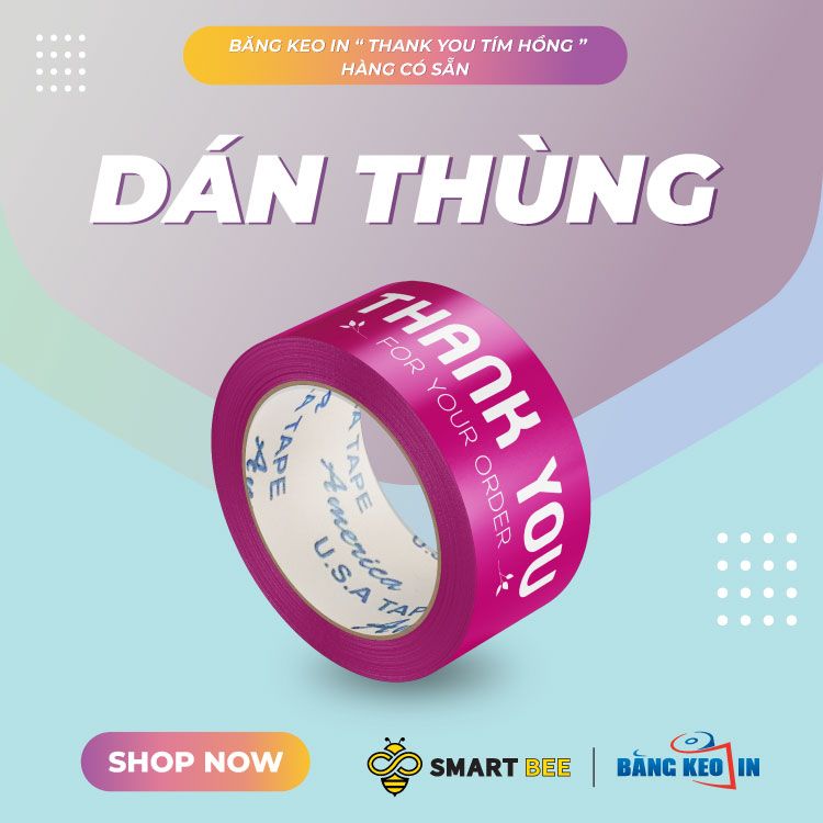 Băng Keo In Thank You [48MMx72M] Màu Nền Tím Hồng & Chữ Trắng Sữa 
