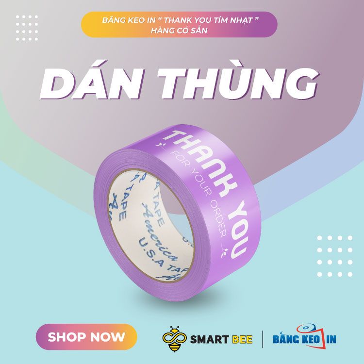  Băng keo in Thank You [48MMx72M] Màu Nền Tím Nhạt & Chữ Trắng Sữa, Dán Thùng 48TYxNMCT 