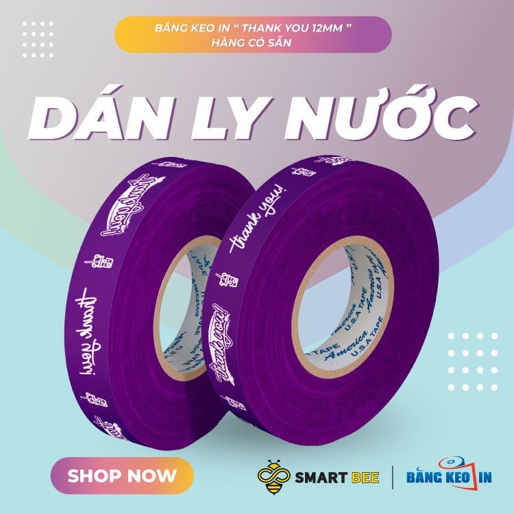  Băng keo in Thank You [12MMx72M] Nền Tím & Chữ Trắng Sữa 12TYxNMCT 