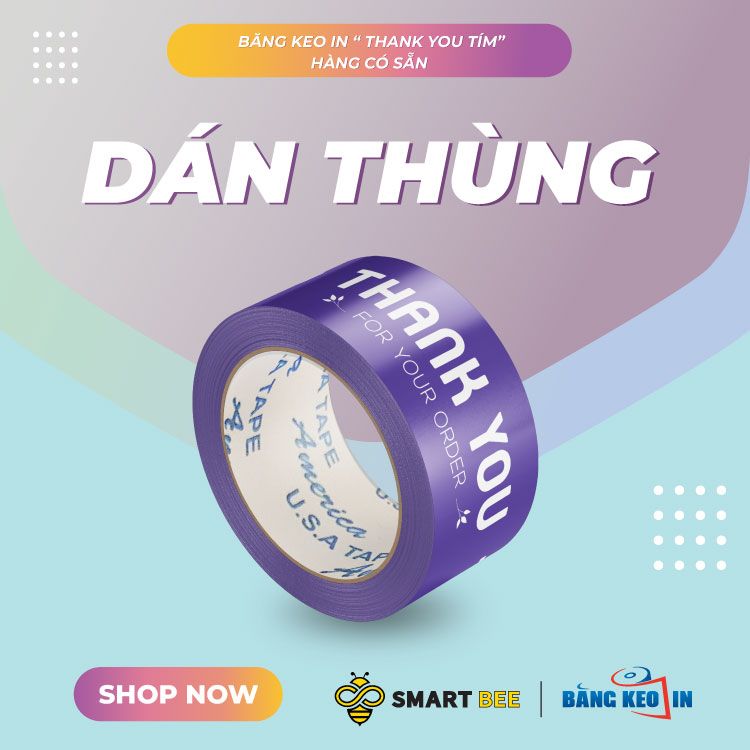  Băng Keo In Thank You [48MMx72M] Màu Nền Tím & Chữ Trắng Sữa , Dán Thùng 48TYxNMCT 