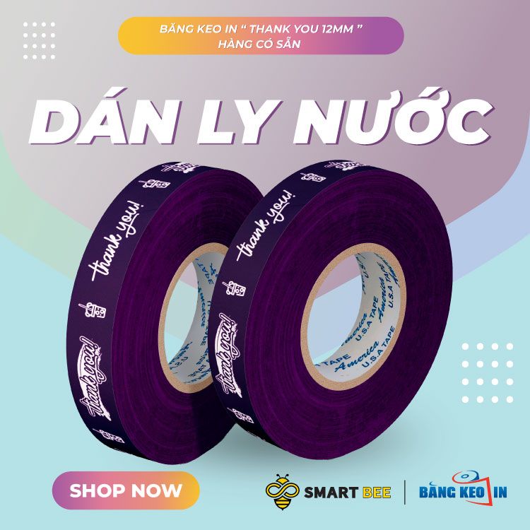  Băng keo in Thank You [12MMx72M] Nền Tím Đậm & Chữ Trắng Sữa 12TYxNMCT 