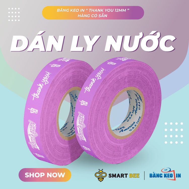  Băng keo in Thank You [12MMx72M] Nền Tím Nhạt & Chữ Trắng Sữa 12TYxNMCT 