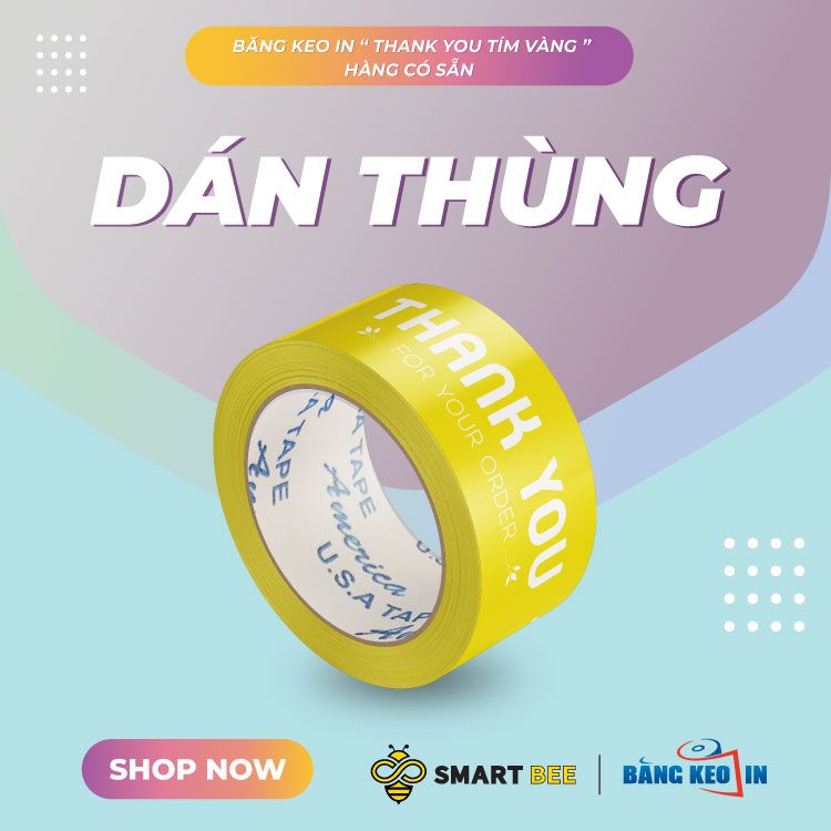  Băng Keo In Thank You [48MMx72M] Màu nền Vàng & Chữ Trắng Sữa 
