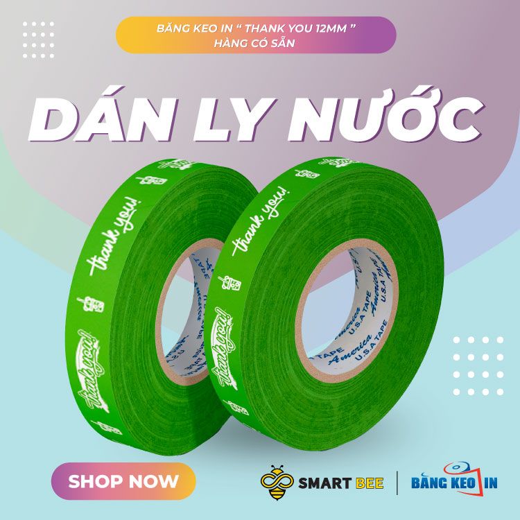  Băng keo in Thank You [12MMx72M] Nền Xanh Lá Mạ & Chữ Trắng Sữa 12TYxNMCT 