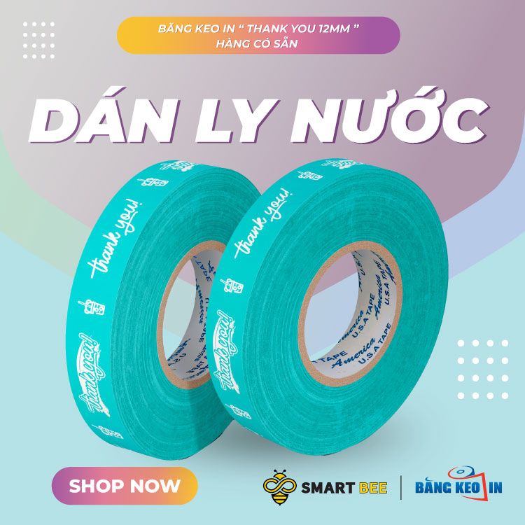  Băng keo in Thank You [12MMx72M] - Nền Xanh Da Trời & Chữ Trắng Sữa 