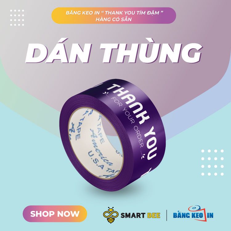  Băng Keo In Thank You [48MMx72M] Màu nền Tím Đậm & Chữ Trắng Sữa 