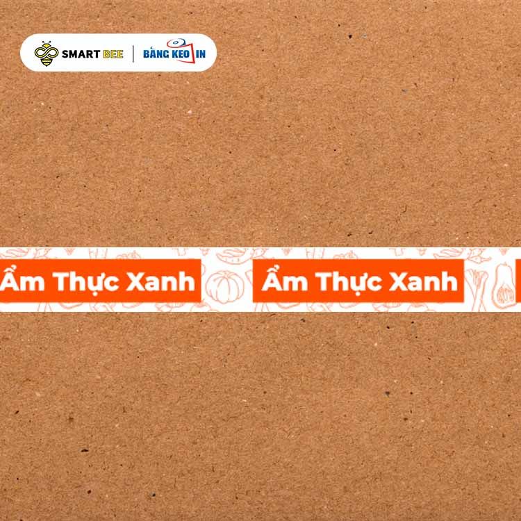  Băng Keo In 1 Màu Theo Yêu Cầu [12MMx72M] Nền Trắng Sữa & Màu In Cam Dán Ly, Dán Hộp 12NTCM 