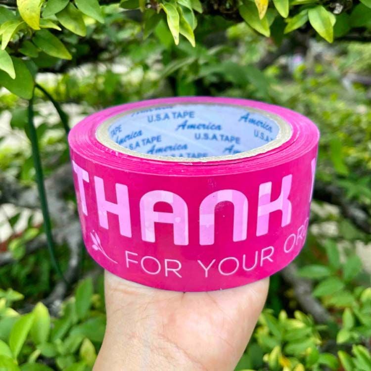  Băng Keo In Thank You [48MMx72M] Màu Nền Tím Hồng & Chữ Trắng Sữa 