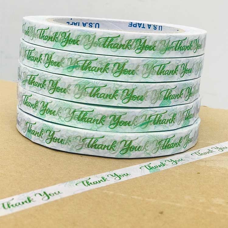  Băng Keo In Thank You [12MMx72M] Xanh Lá Mạ & Trắng Sữa Dán Ly, Dán Hộp 