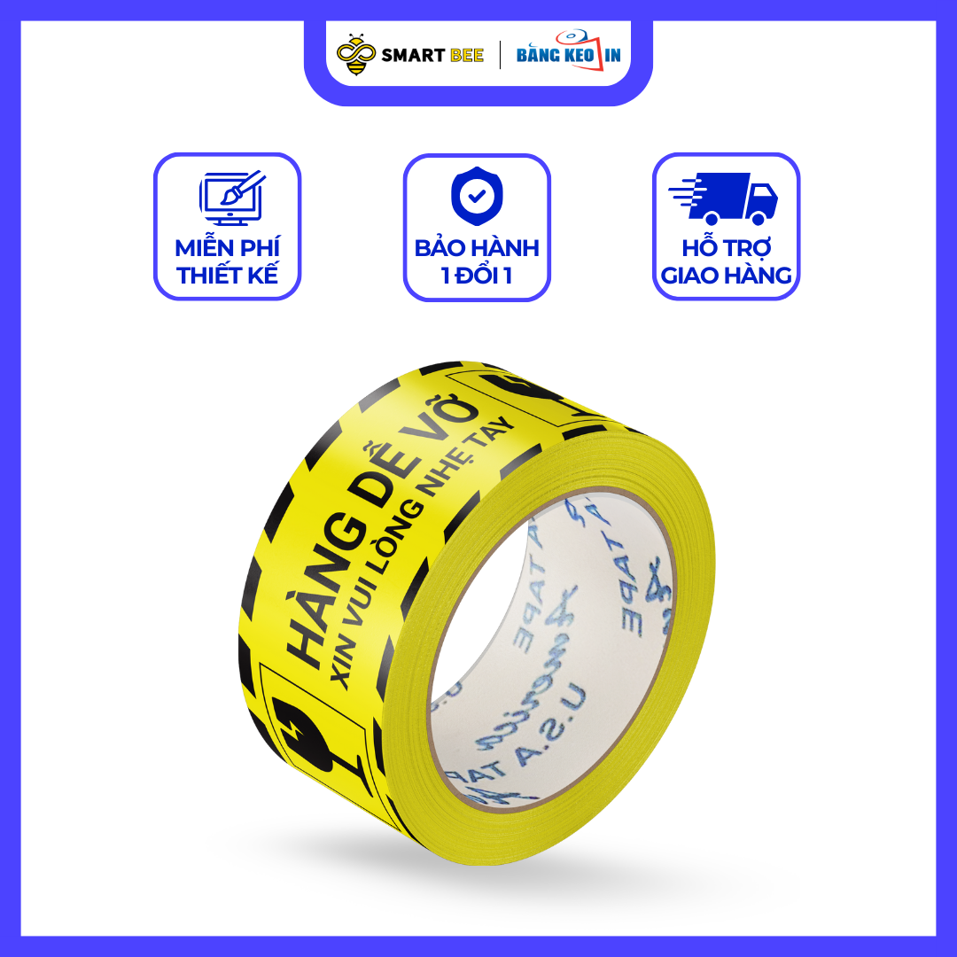  BĂNG KEO IN SẴN HÀNG DỄ VỠ FRAGILE | VÀNG ĐEN 48MM 