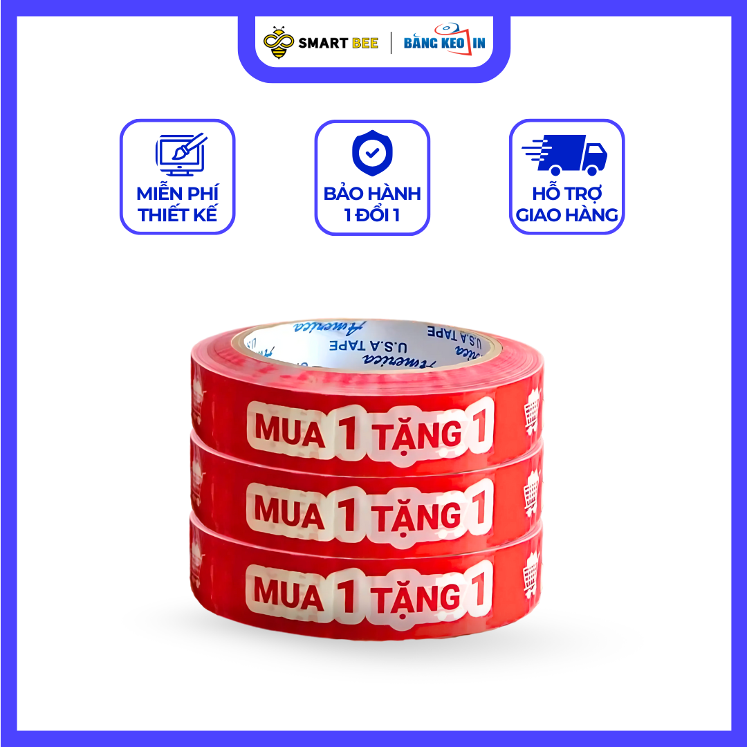  BĂNG KEO IN SẴN CHỮ MUA 1 TẶNG 1 | TRẮNG ĐỎ 24MM 
