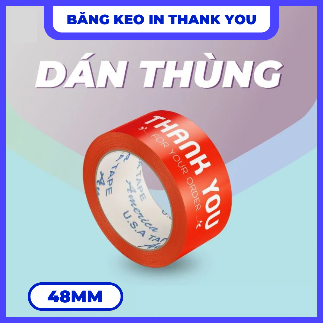  Băng keo in Thank You [48MMx72M] Màu nền Cam & Chữ Trắng Sữa 
