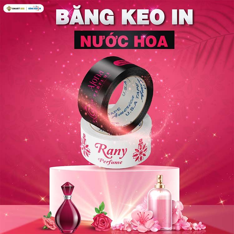  BĂNG KEO IN MÀU HỒNG & ĐEN [48MM x 72M] - CẶP MÀU THU HÚT KHÁCH HÀNG NGÀNH NƯỚC HOA 