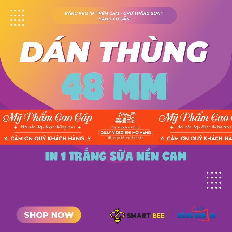  Băng Keo In Mỹ Phẩm Cao Cấp [48MMx72M] Nền Cam & Chữ Trắng Sữa MPCCxNMCT 