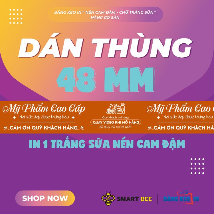  Băng Keo In Mỹ Phẩm Cao Cấp [48MMx72M] Nền Cam Đậm & Chữ Trắng Sữa MPCCxNMCT 