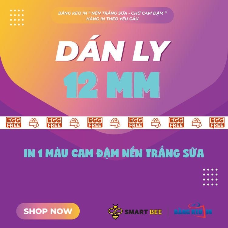  Băng Keo In 1 Màu Theo Yêu Cầu [12MMx72M] Nền Trắng Sữa & Màu In Cam Đậm Dán Ly, Dán Hộp 12NTCM 