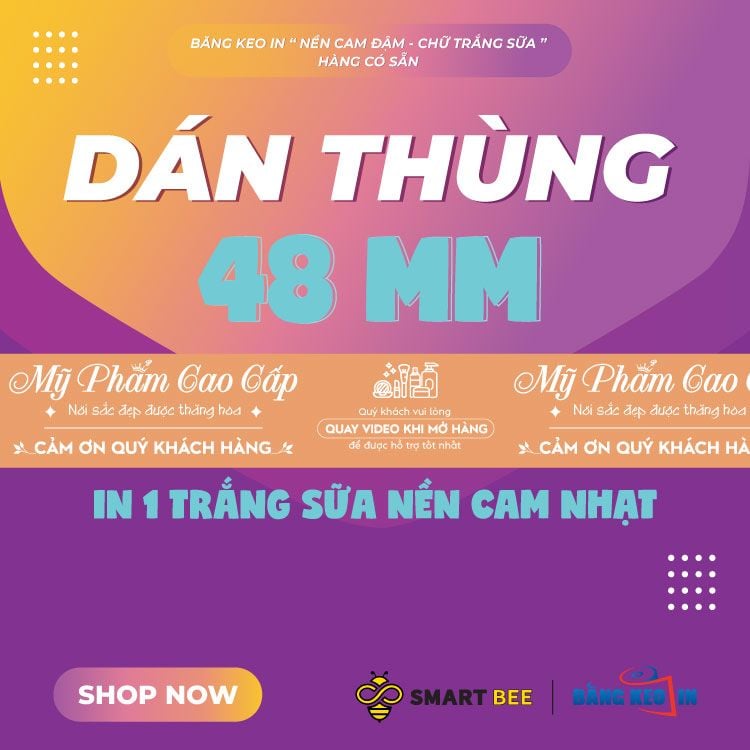  Băng Keo In Mỹ Phẩm Cao Cấp [48MMx72M] Nền Cam Nhạt & Chữ Trắng Sữa MPCCxNMCT 