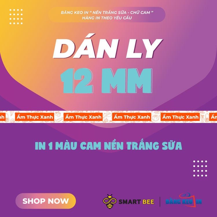  Băng Keo In 1 Màu Theo Yêu Cầu [12MMx72M] Nền Trắng Sữa & Màu In Cam Dán Ly, Dán Hộp 12NTCM 