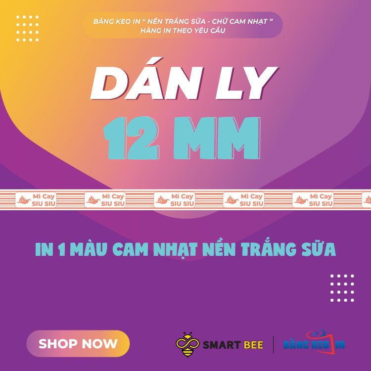  Băng Keo In 1 Màu Theo Yêu Cầu [12MMx72M] Nền Trắng Sữa & Màu In Cam Nhạt Dán Ly, Dán Hộp 