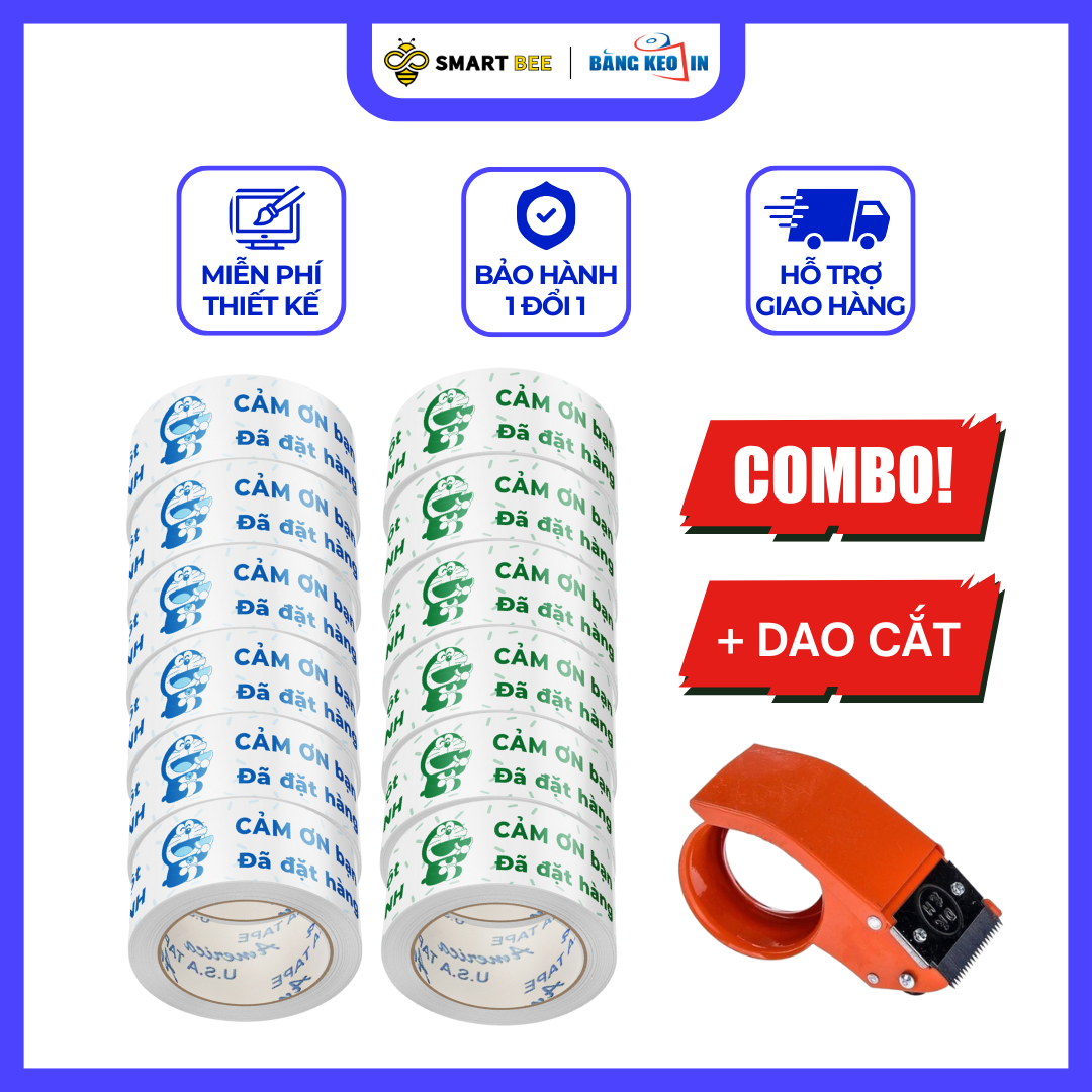 COMBO 2 Cây Băng Keo Doraemon 48mm (12 Cuộn) + [TẶNG DAO CẮT] 