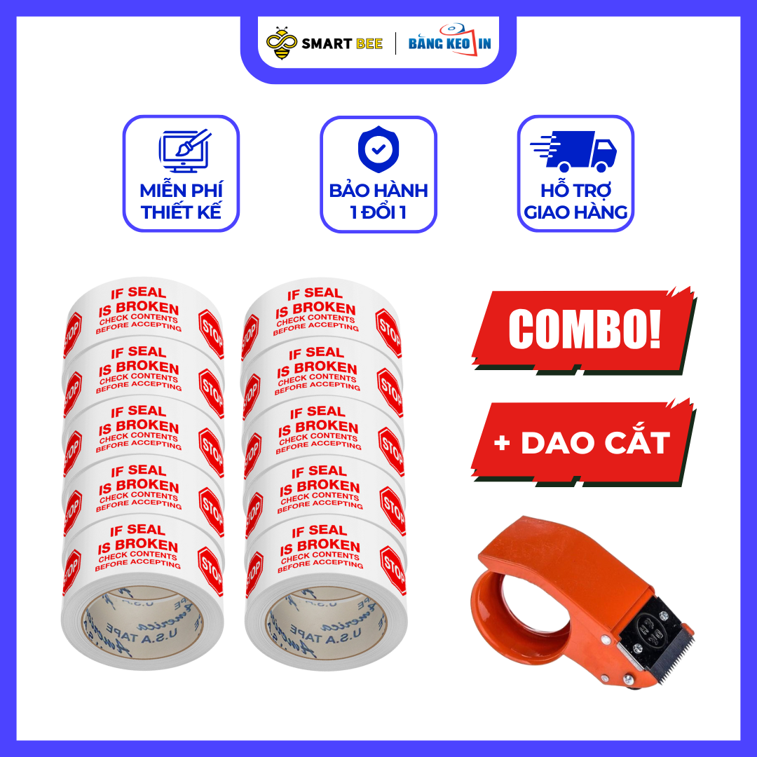  COMBO 2 Cây Băng Keo In Niêm Phong STOP + [TẶNG DAO CẮT] 