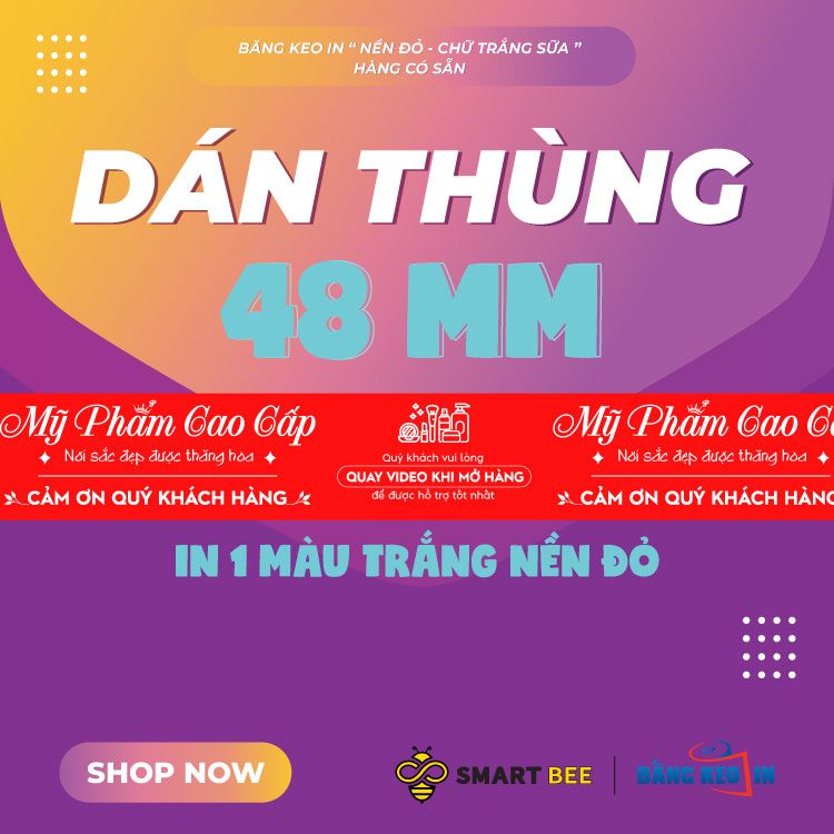  Băng Keo In Mỹ Phẩm Cao Cấp [48MMx72M] Nền Đỏ & Chữ Trắng Sữa MPCCxNMCT 
