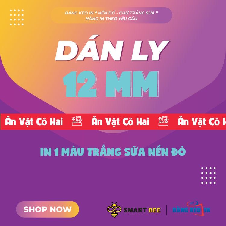  Băng Keo In 1 Màu Theo Yêu Cầu [12MMx72M] Nền Đỏ & Màu In Trắng Sữa Dán Ly, Dán Hộp 12NMCT 