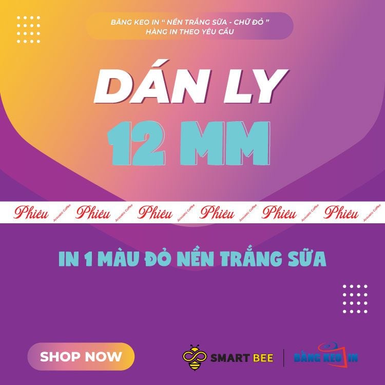  Băng Keo In 1 Màu Theo Yêu Cầu [12MMx72M] Nền Trắng Sữa & Màu In Đỏ Dán Ly, Dán Hộp 12NTCM 