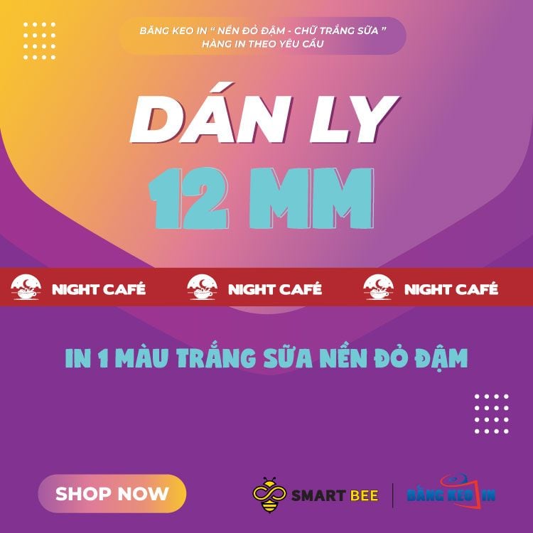  Băng Keo In 1 Màu Theo Yêu Cầu [12MMx72M] Nền Đỏ Đậm & Màu In Trắng Sữa Dán Ly, Dán Hộp 12NMCT 